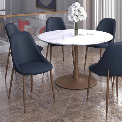 Cleo Mid-Century Modern Side Chair, Faux Leather Upholstery with Aged Gold Legs - Set of 2
