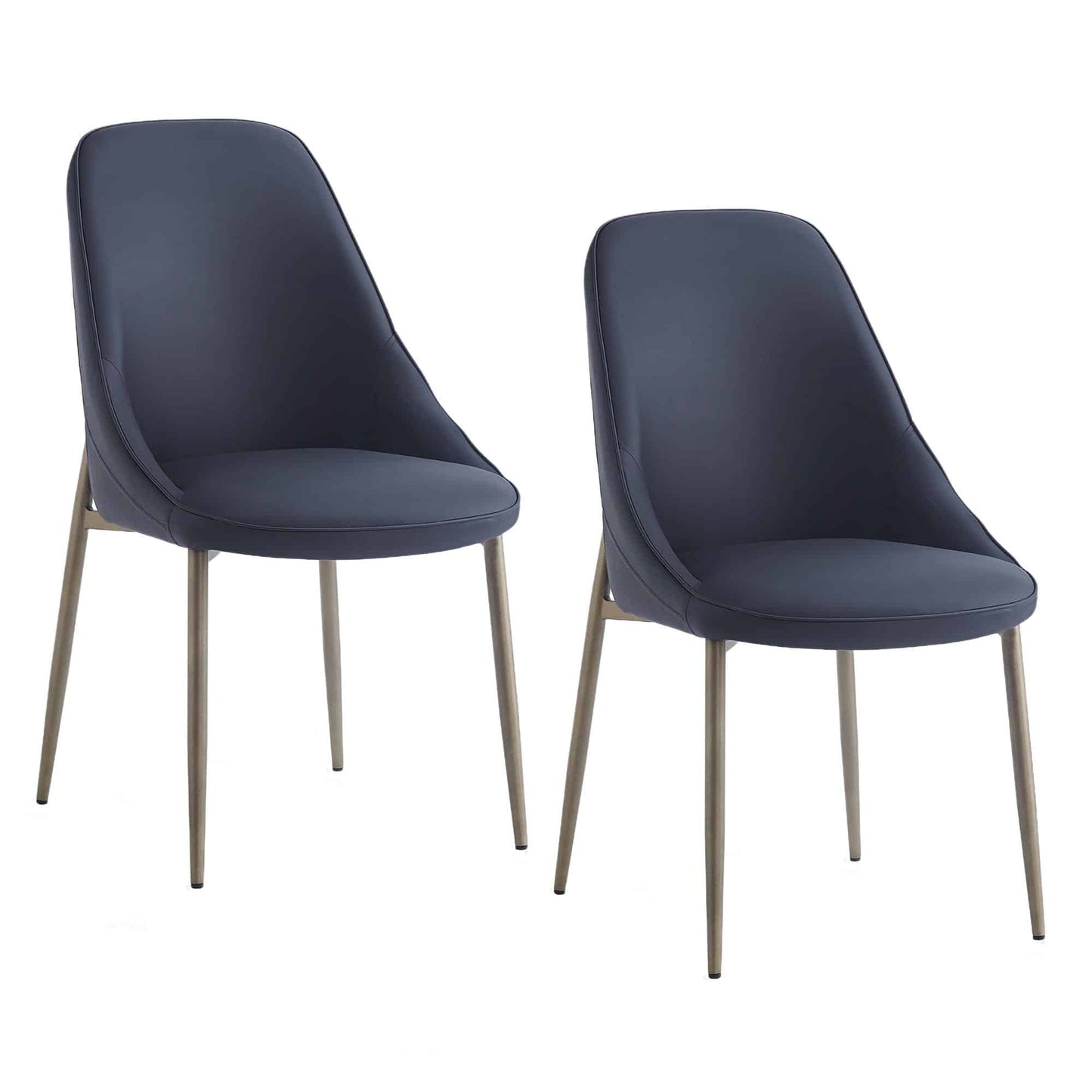 Cleo Mid-Century Modern Side Chair, Faux Leather Upholstery with Aged Gold Legs - Set of 2
