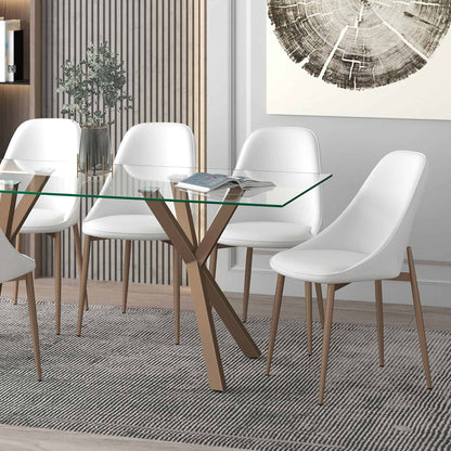 Cleo Mid-Century Modern Side Chair, Faux Leather Upholstery with Aged Gold Legs - Set of 2