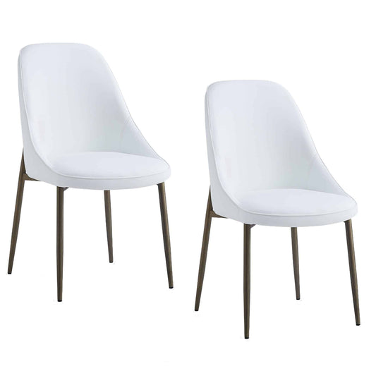 Cleo Mid-Century Modern Side Chair, Faux Leather Upholstery with Aged Gold Legs - Set of 2