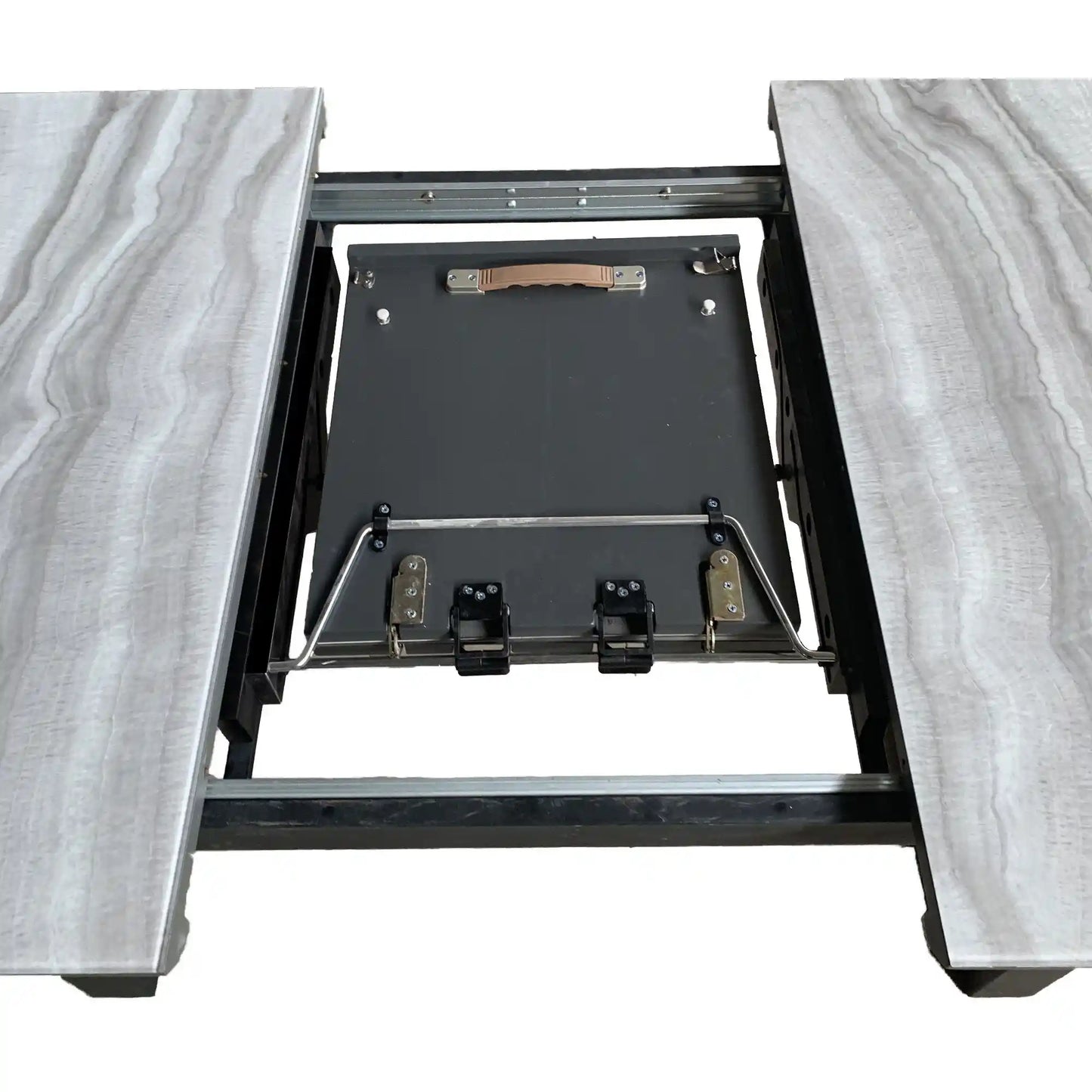 Gavin Faux Marble Dining Table with Extension – Modern Black Base