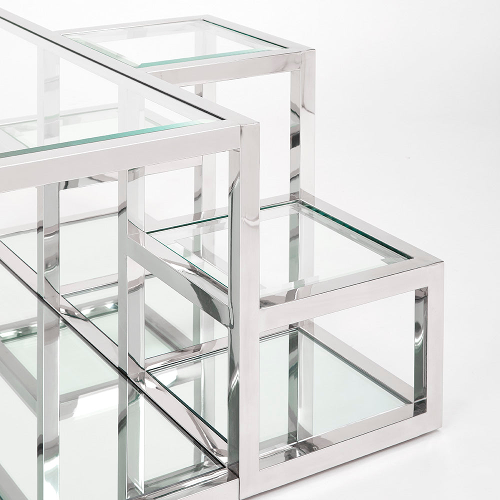 Elmore Tempered Glass Coffee Table – Polished Stainless Steel Frame
