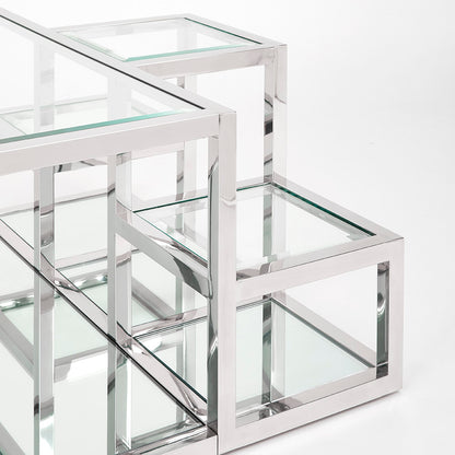 Elmore Tempered Glass Coffee Table – Polished Stainless Steel Frame