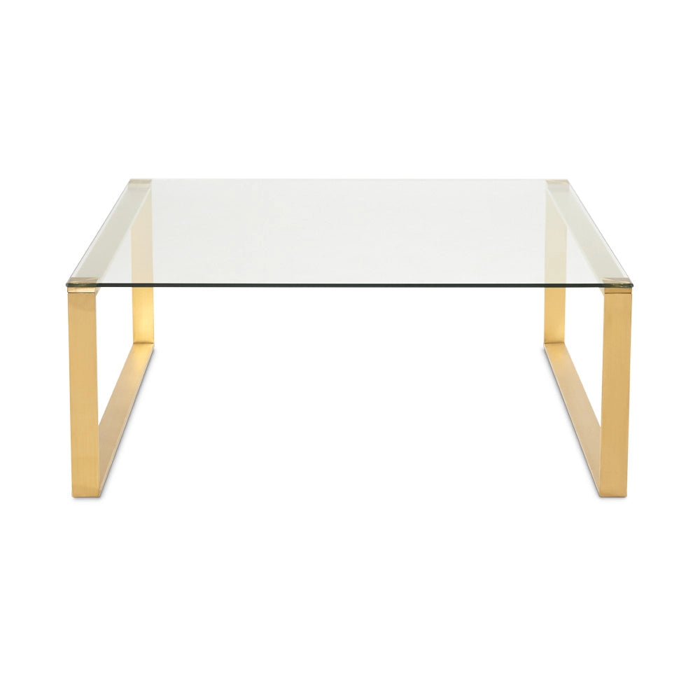 David Gold Coffee Table – Square Glass Top with Brushed Gold Frame