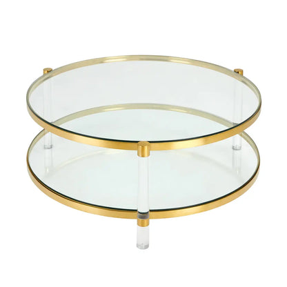 Paloma Gold Metal Round Coffee Table with Glass Top