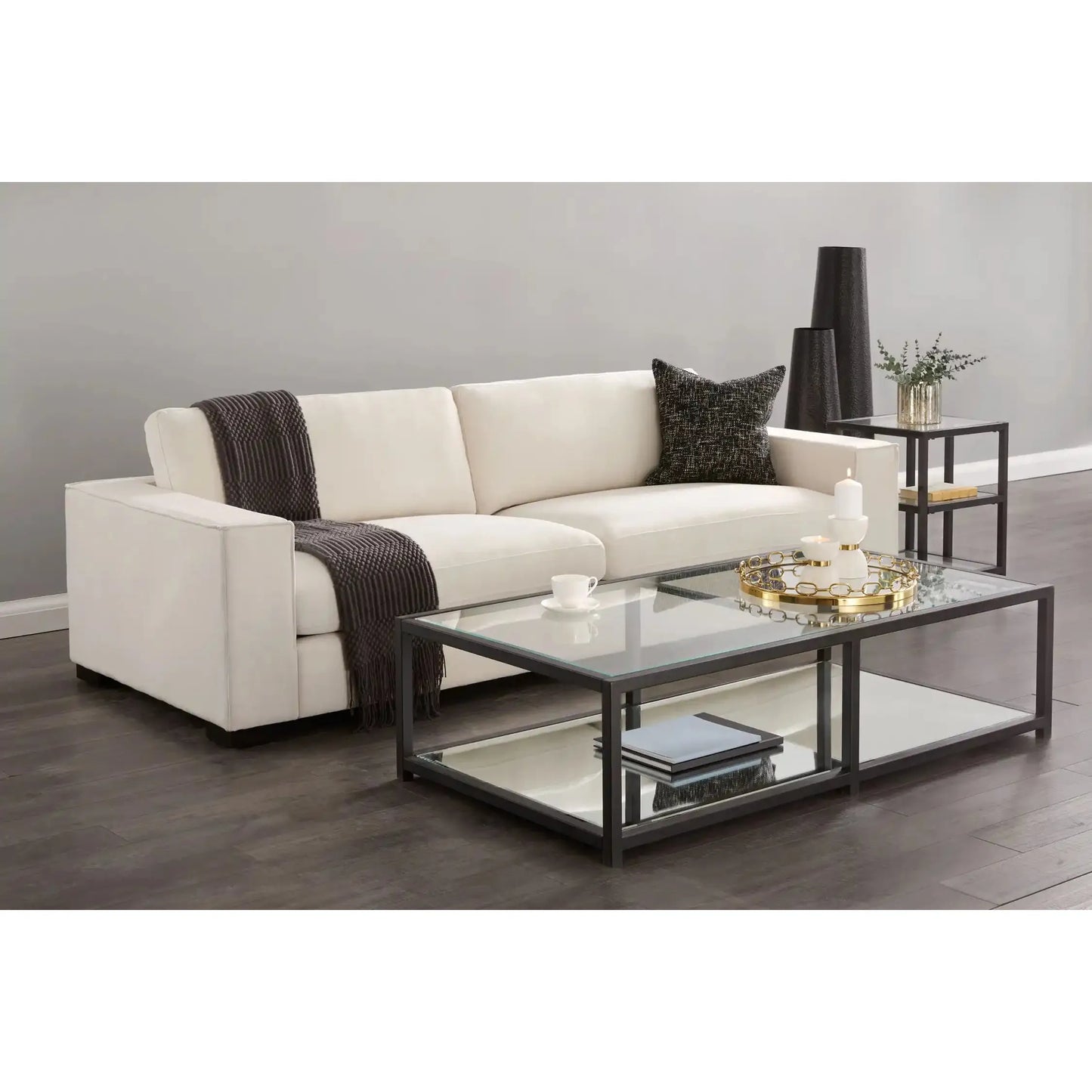 Black Metal Coffee Table with Glass Top – Modern Industrial Style