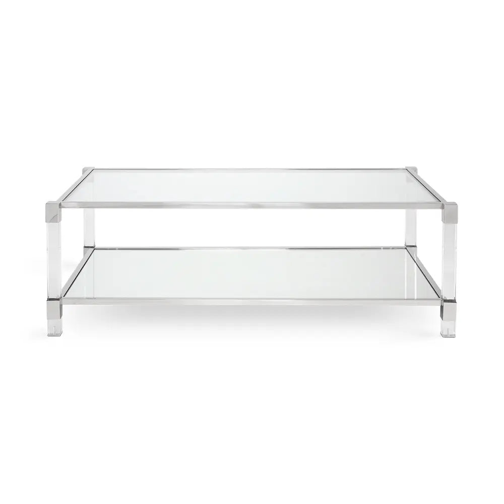 Polished Stainless Steel Coffee Table with Glass Top & Shelf