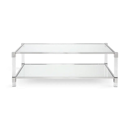 Polished Stainless Steel Coffee Table with Glass Top & Shelf
