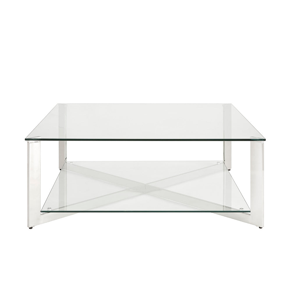 Maison Square Tempered Glass Coffee Table with Stainless Steel Frame