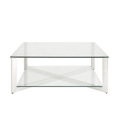 Maison Square Tempered Glass Coffee Table with Stainless Steel Frame
