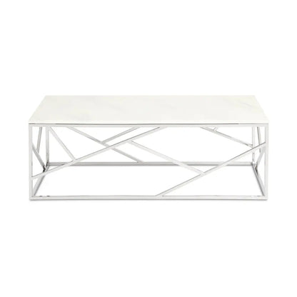 Rectangular Faux Marble Coffee Table with Stainless Steel Frame For Living Room