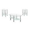 Set of three glass coffee tables with metal frames 