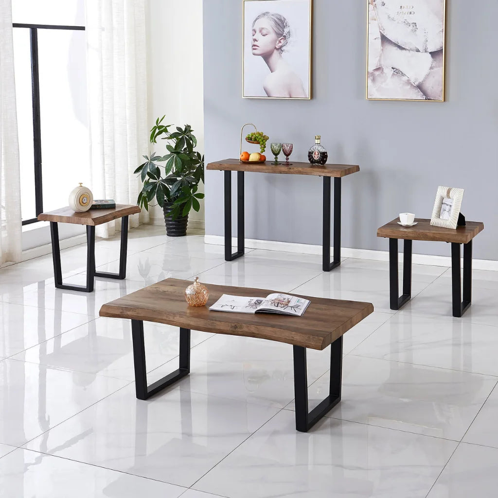 Set of 3  wooden tables with black metal legs 