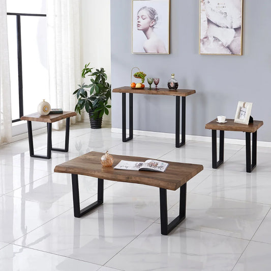 Set of 3  wooden tables with black metal legs 