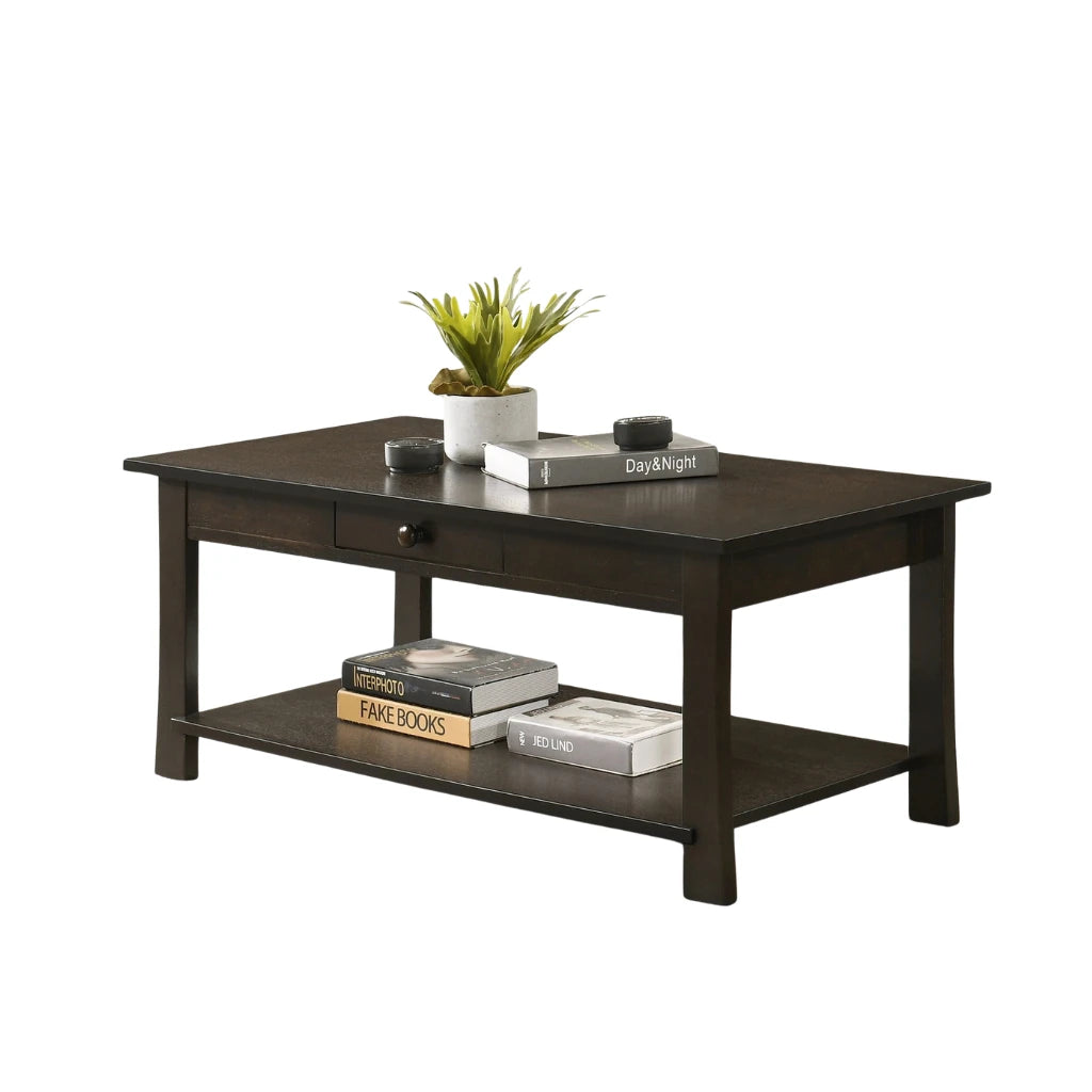 Espresso wood coffee table with storage drawer