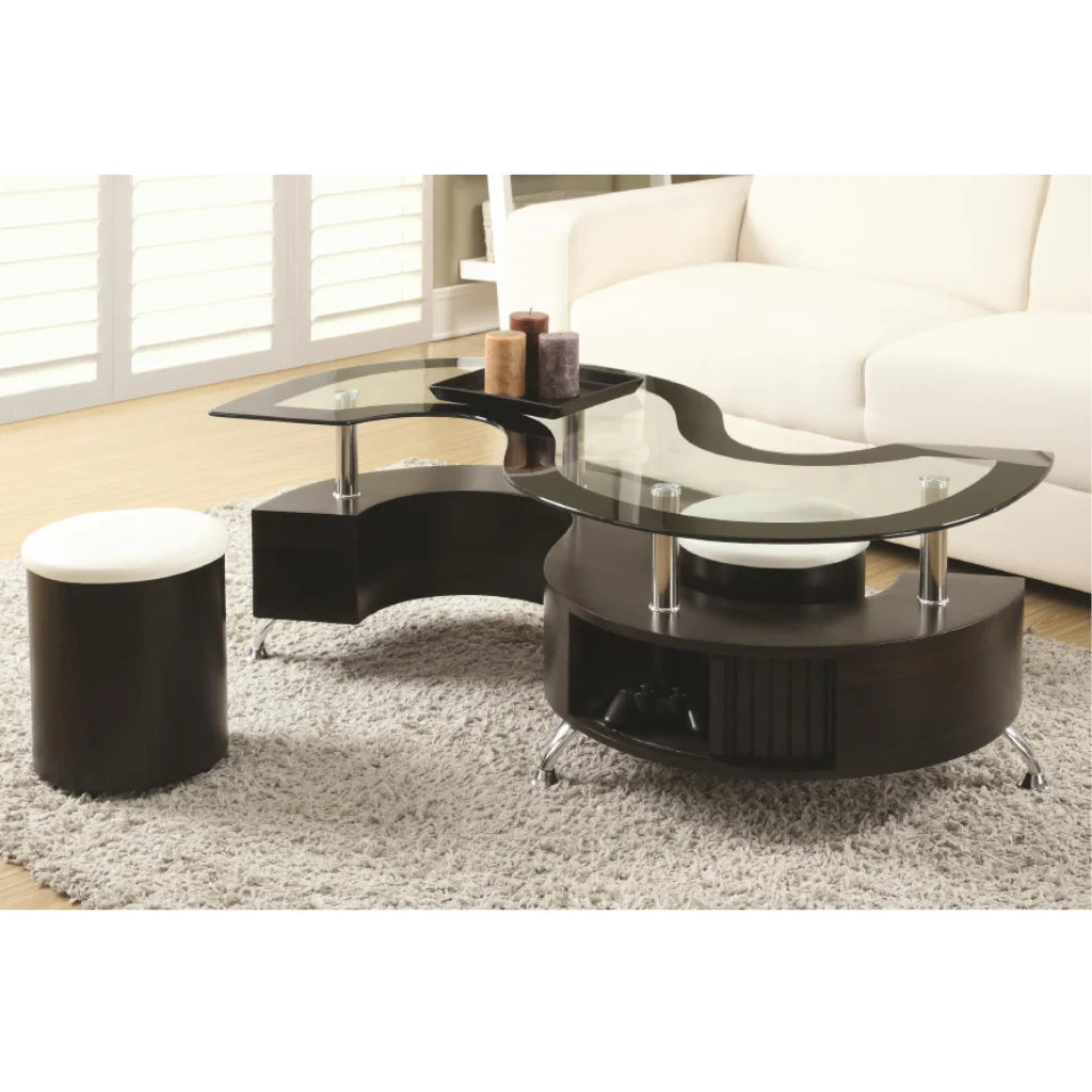 Modern glass coffee table with storage ottomans