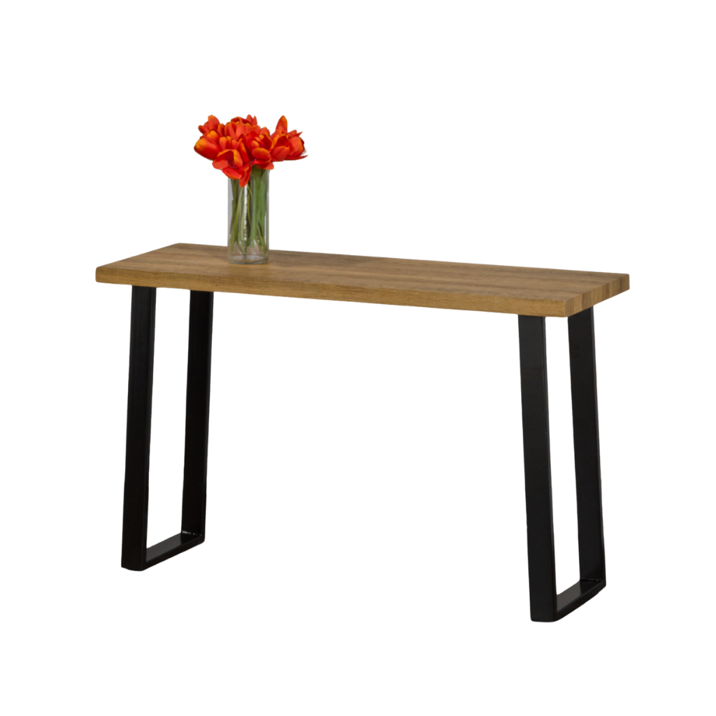 Wooden table with black legs 