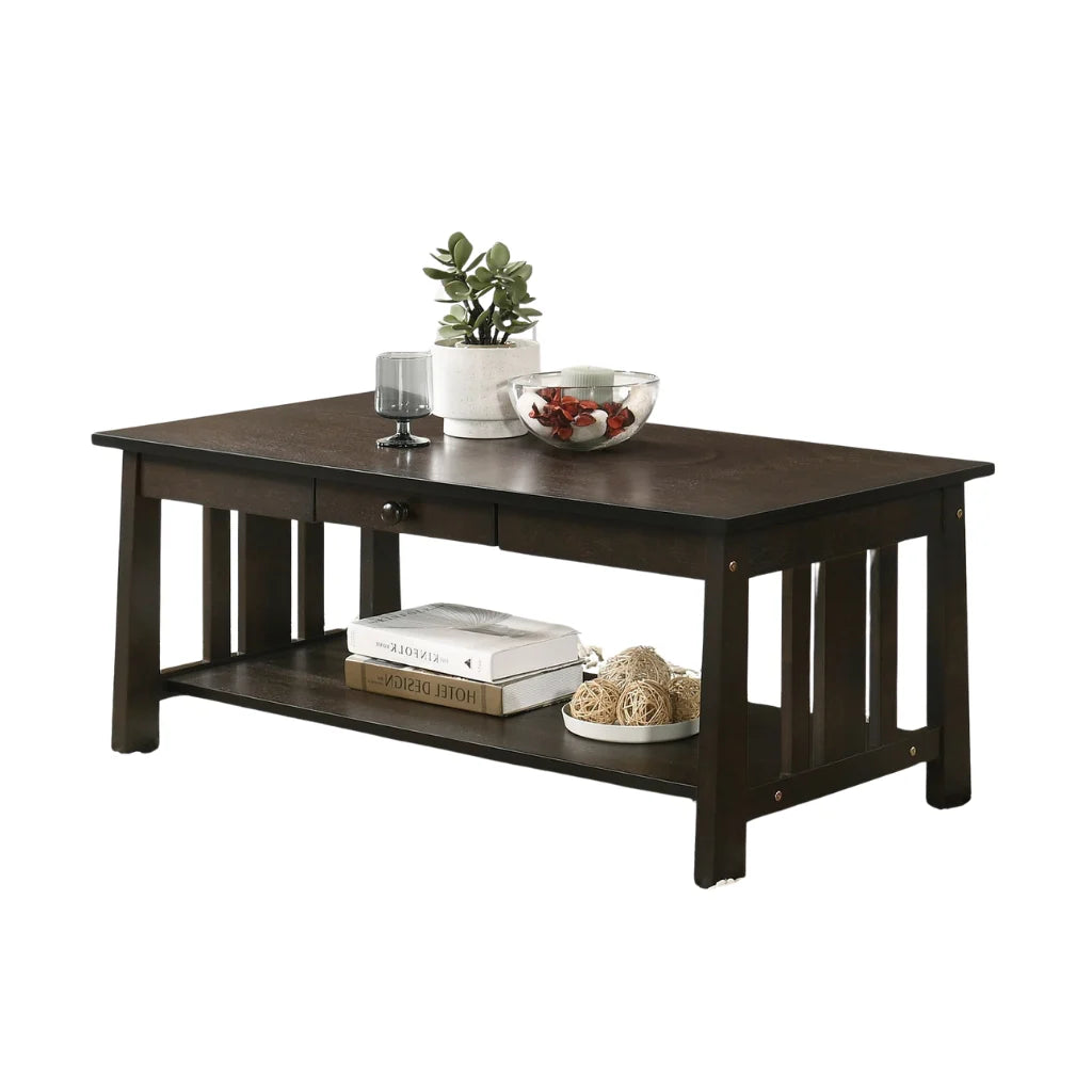 Espresso color coffee table shelve