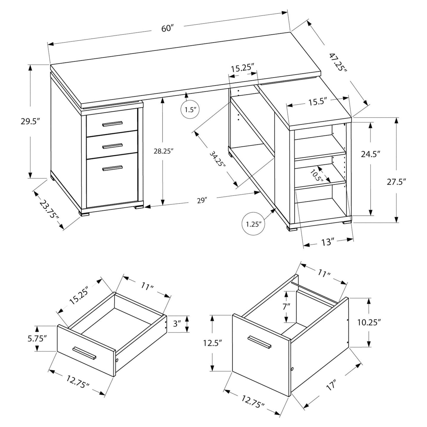 White L-Shaped Computer Desk - Left or Right Facing Desk