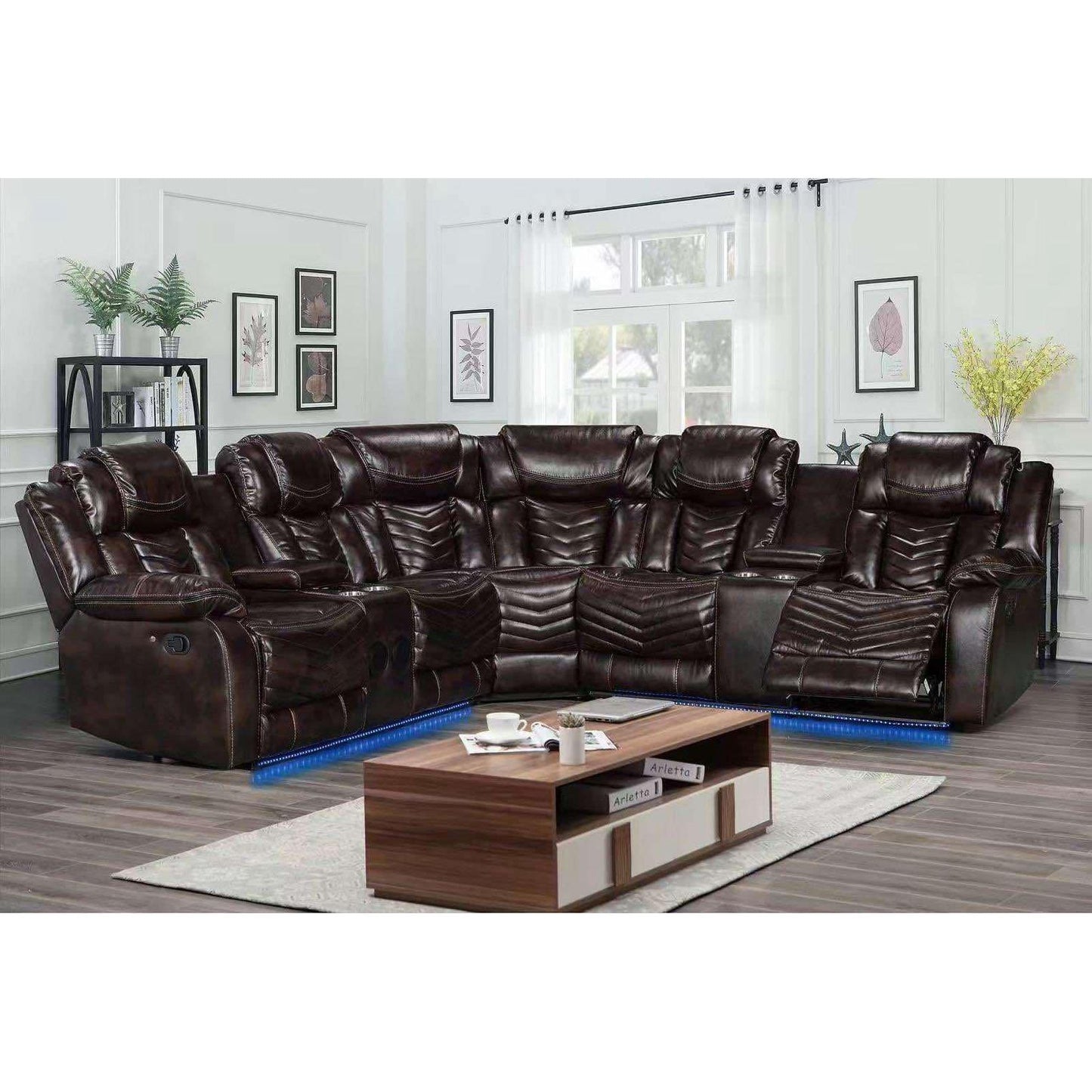 Concord Power Reclining Home Theatre Sectional Sofa 