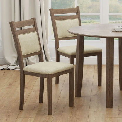 Conrad Modern Wood Dining Chairs Set of 2 – Beige Cushioned Upholstery