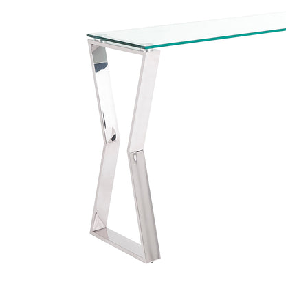 Noa Tempered Glass Console Table with Sleek Stainless Steel Base