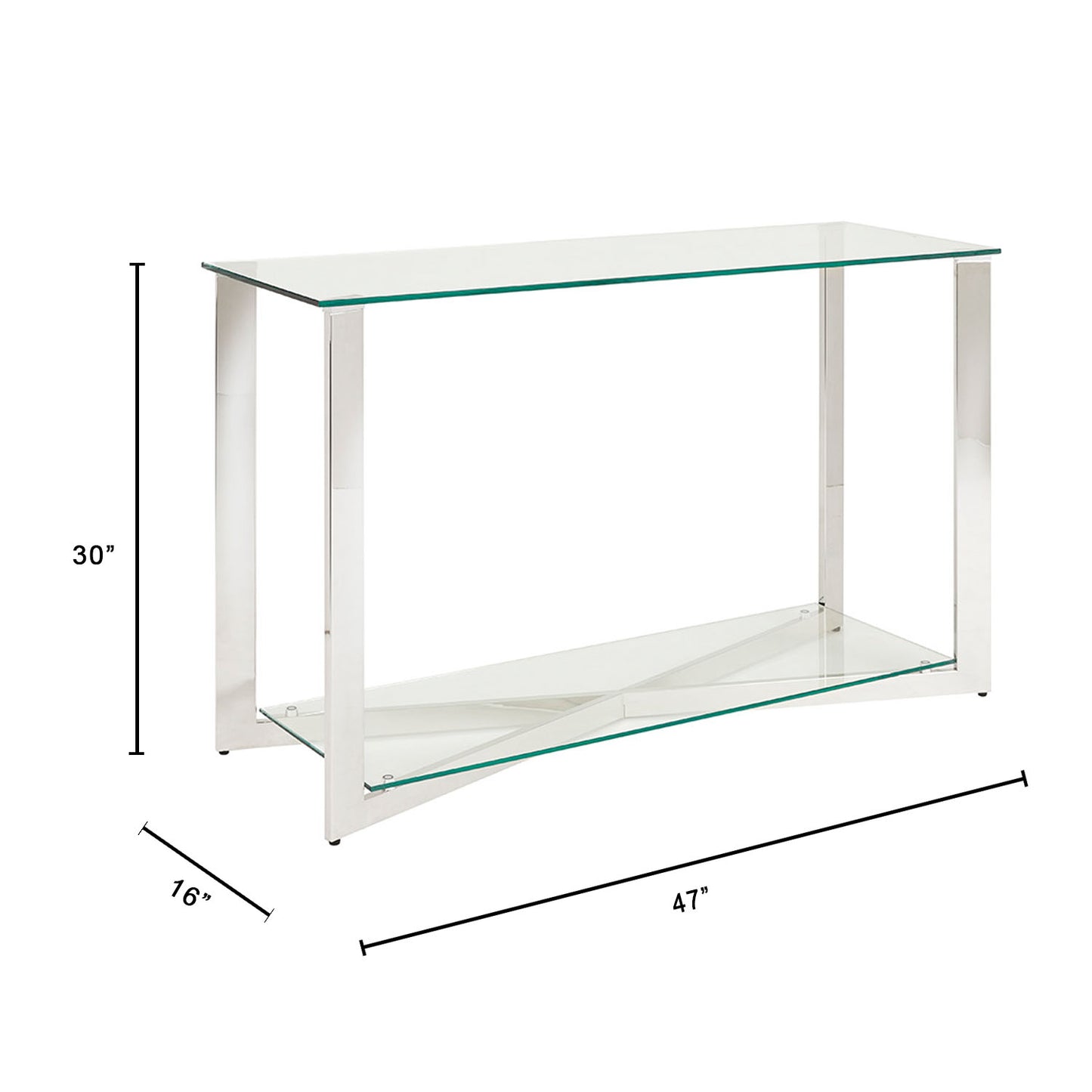 Maison Tempered Glass Console Table with Stainless Steel Frame