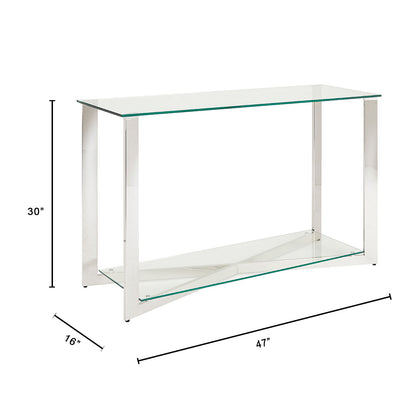 Maison Tempered Glass Console Table with Stainless Steel Frame