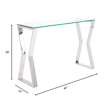 Noa Tempered Glass Console Table with Sleek Stainless Steel Base