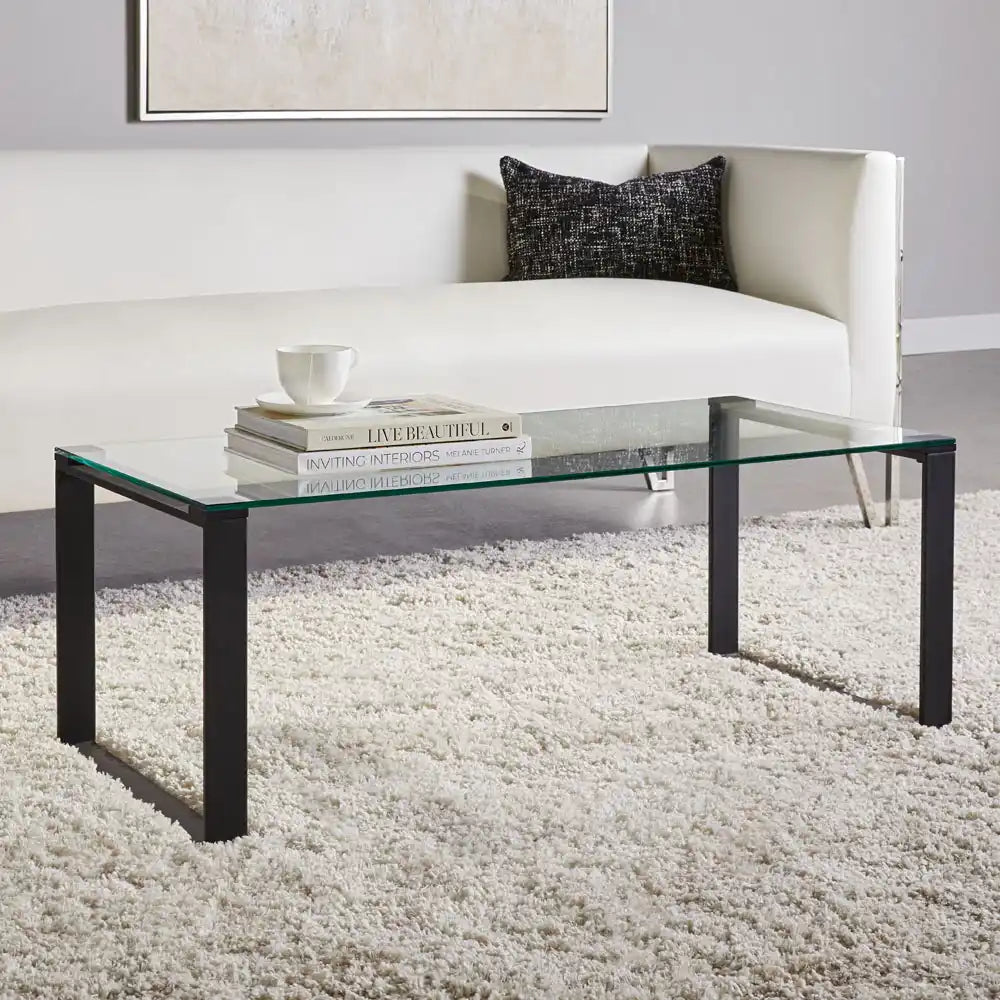 Contemporary Black Rectangular Coffee Table – Glass & Metal Design