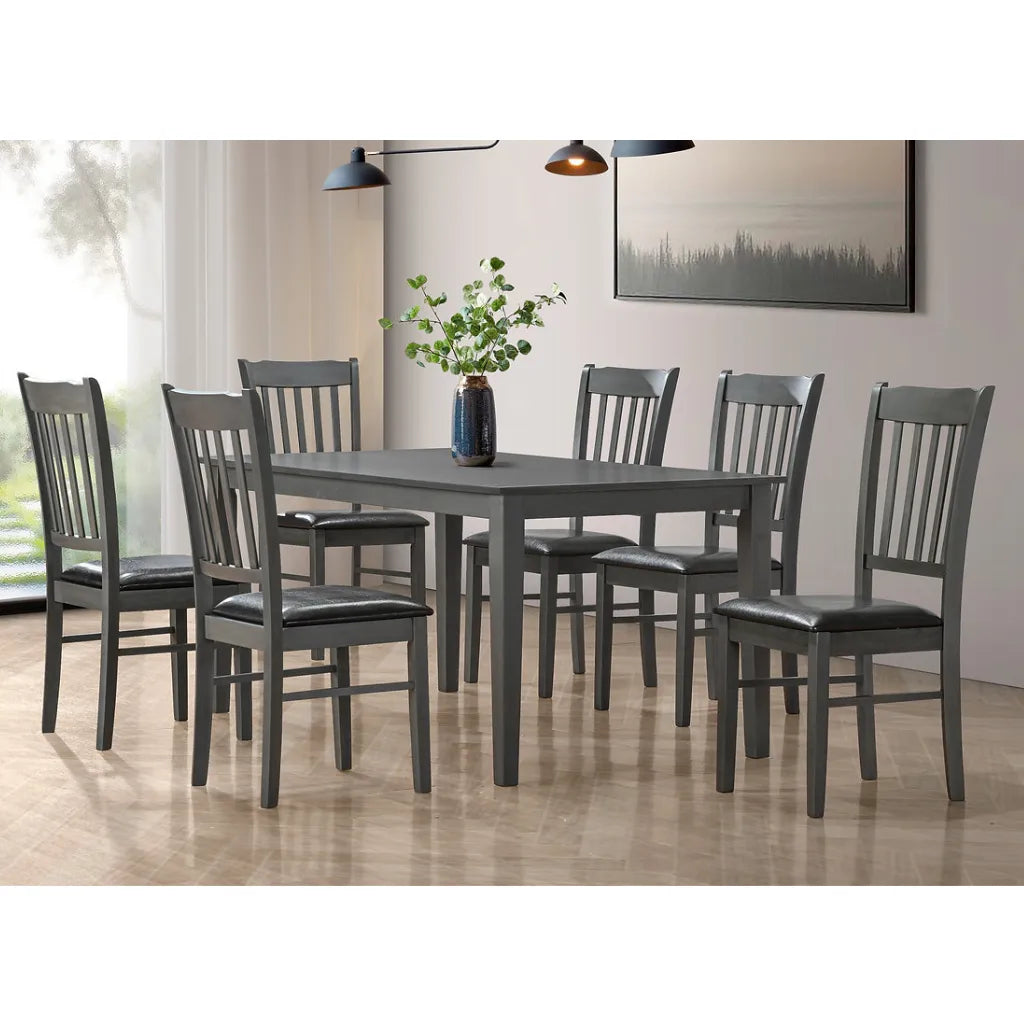 Dining room set with a grey dining table and PU chairs