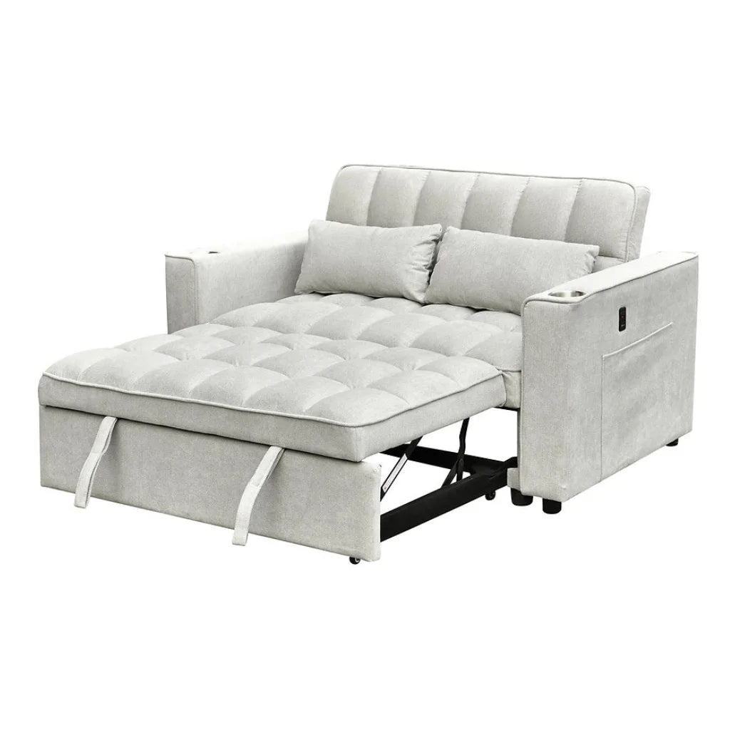 Gray tufted sofa bed with striped backrest For sale In Montreal area