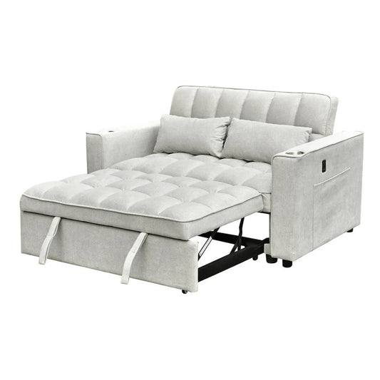 Gray tufted sofa bed with striped backrest For sale In Montreal area