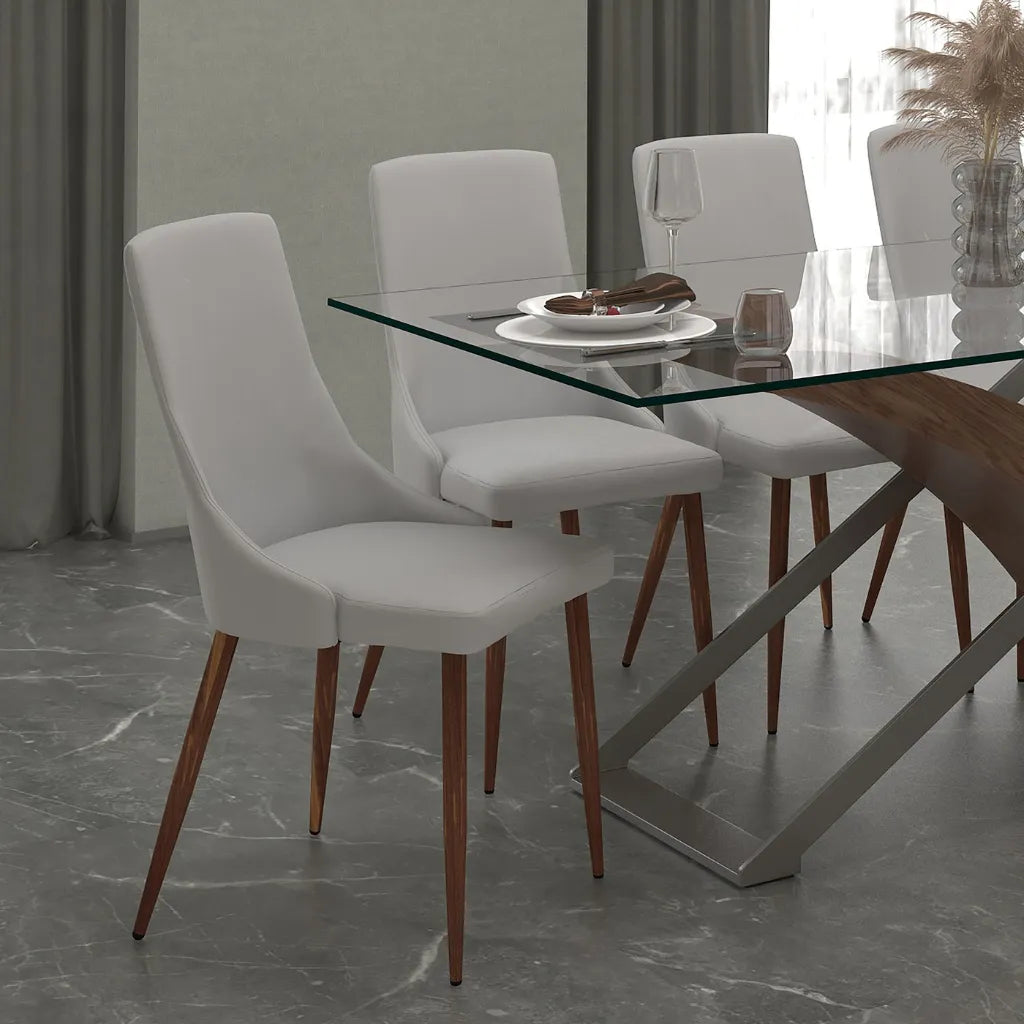 Cora Mid-Century White Dining Chairs Set of 2 – Faux Leather & Walnut