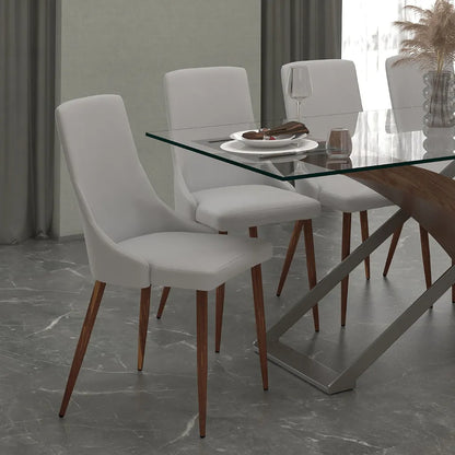 Cora Mid-Century White Dining Chairs Set of 2 – Faux Leather & Walnut