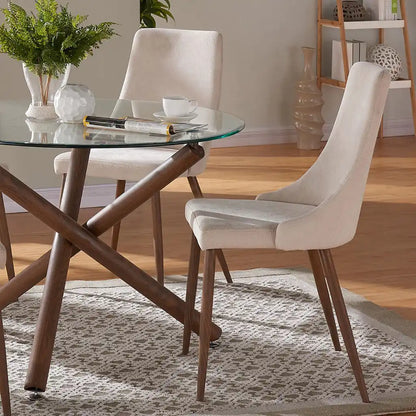 Cora Mid-Century Fabric Dining Chairs Set of 2 in Beige Fabric