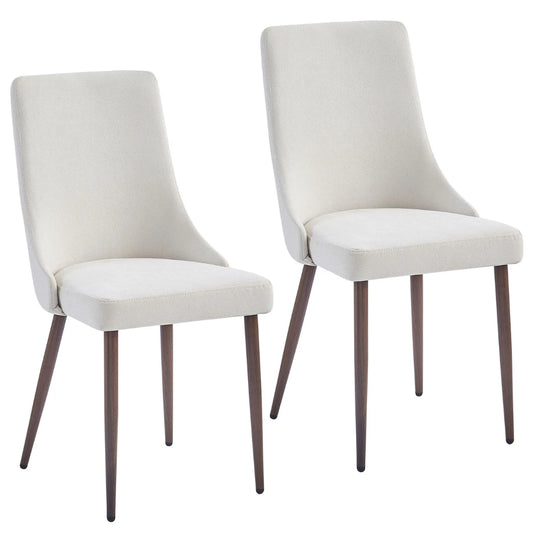 Cora Mid-Century Fabric Dining Chairs Set of 2 in Beige Fabric
