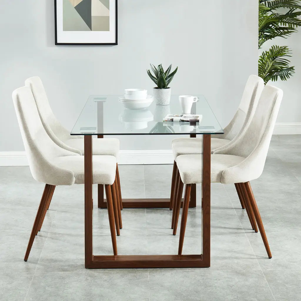 Cora Mid-Century Fabric Dining Chairs Set of 2 in Beige Fabric