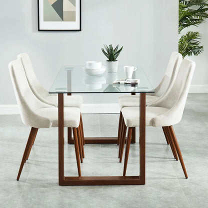 Cora Mid-Century Fabric Dining Chairs Set of 2 in Beige Fabric