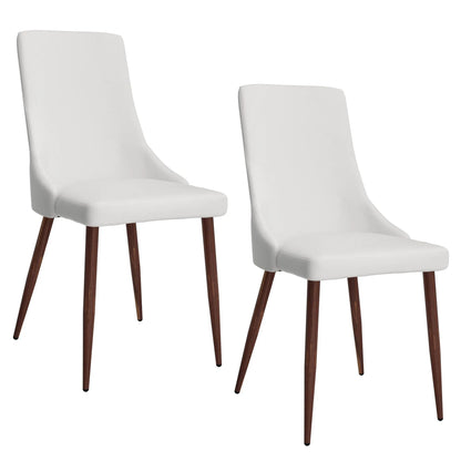 Cora Mid-Century White Dining Chairs Set of 2 – Faux Leather & Walnut