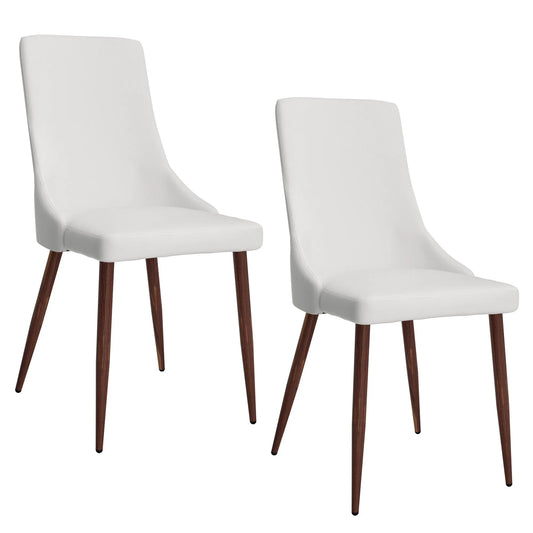 Cora Mid-Century White Dining Chairs Set of 2 – Faux Leather & Walnut