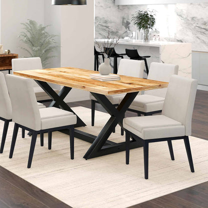 Cortez Dining Chair, Beige Fabric Upholstery with Black Metal Legs - Set of 2