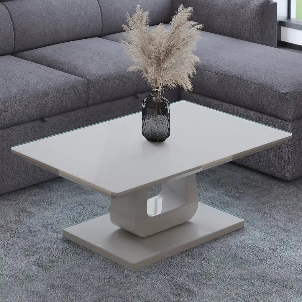 Corvus Grey Glass Coffee Table – Modern Warm Grey Rectangular Design