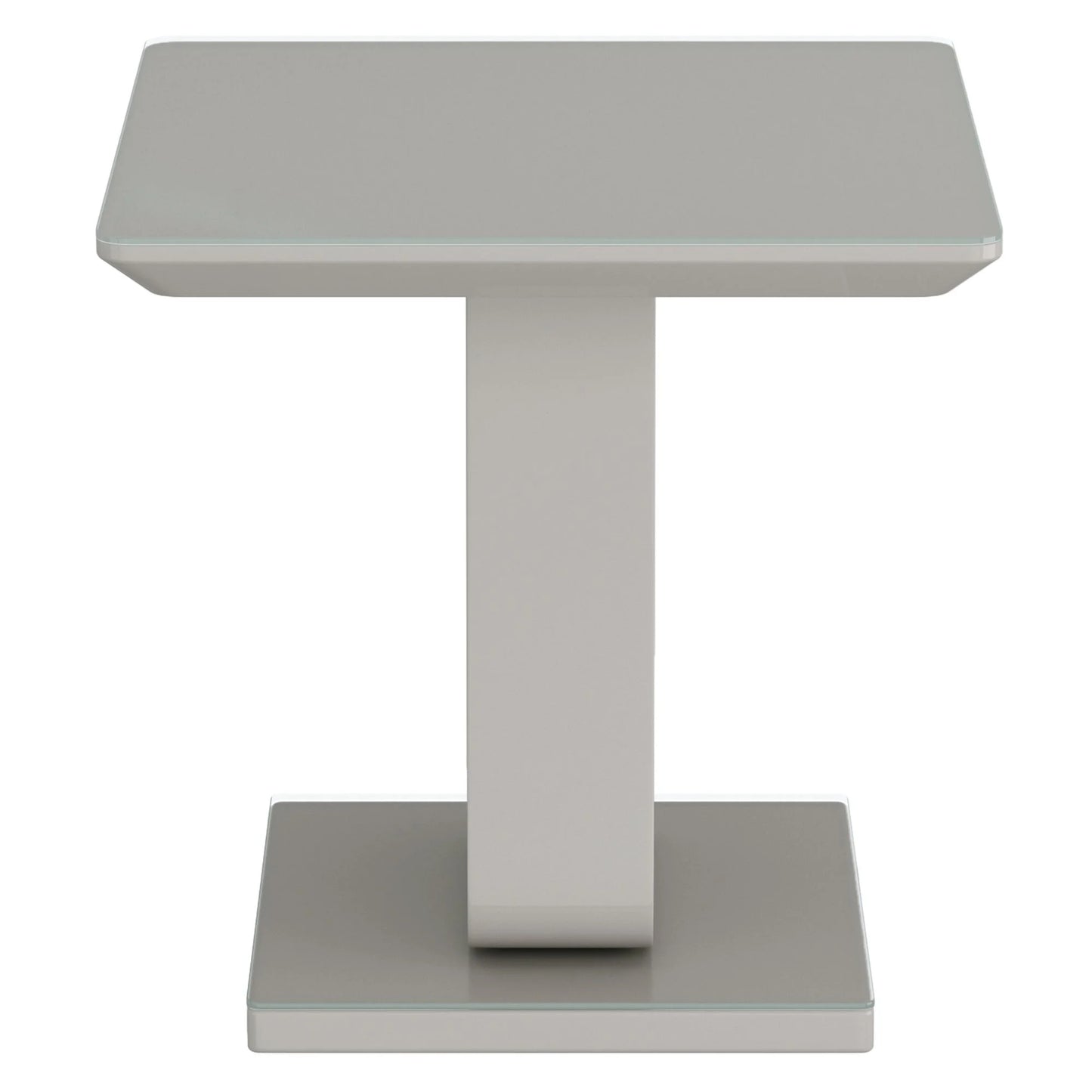 Corvus Modern Glass Side Table in Warm Grey with Pedestal Base