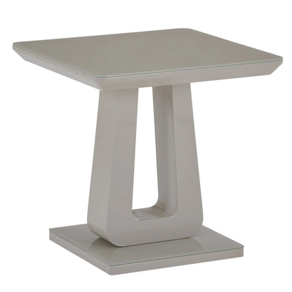 Corvus Modern Glass Side Table in Warm Grey with Pedestal Base