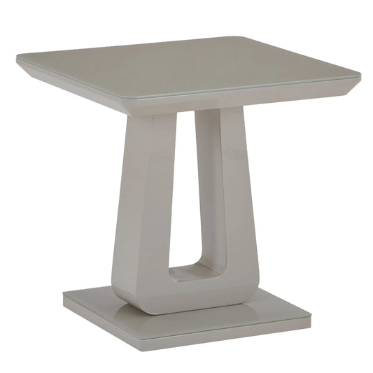 Corvus Modern Glass Side Table in Warm Grey with Pedestal Base