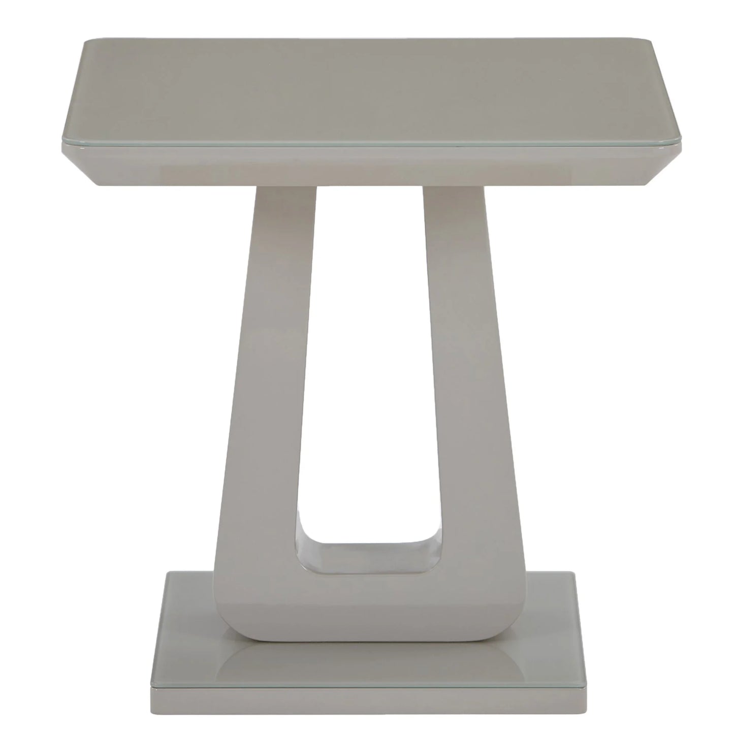 Corvus Modern Glass Side Table in Warm Grey with Pedestal Base