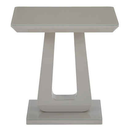 Corvus Modern Glass Side Table in Warm Grey with Pedestal Base