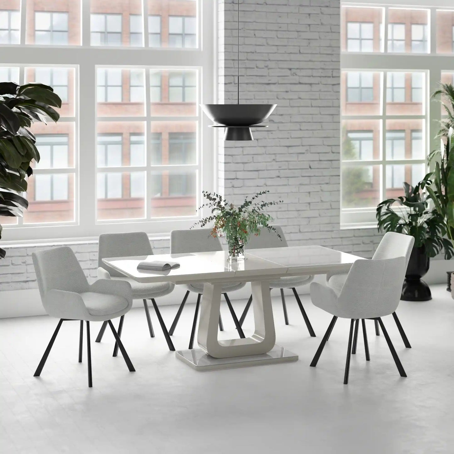 Corvus/Signy 7pc Modern Dining Table Set with Grey Glass Top Table
