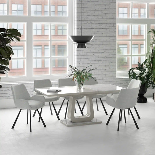 Corvus/Signy 7pc Modern Dining Table Set with Grey Glass Top Table
